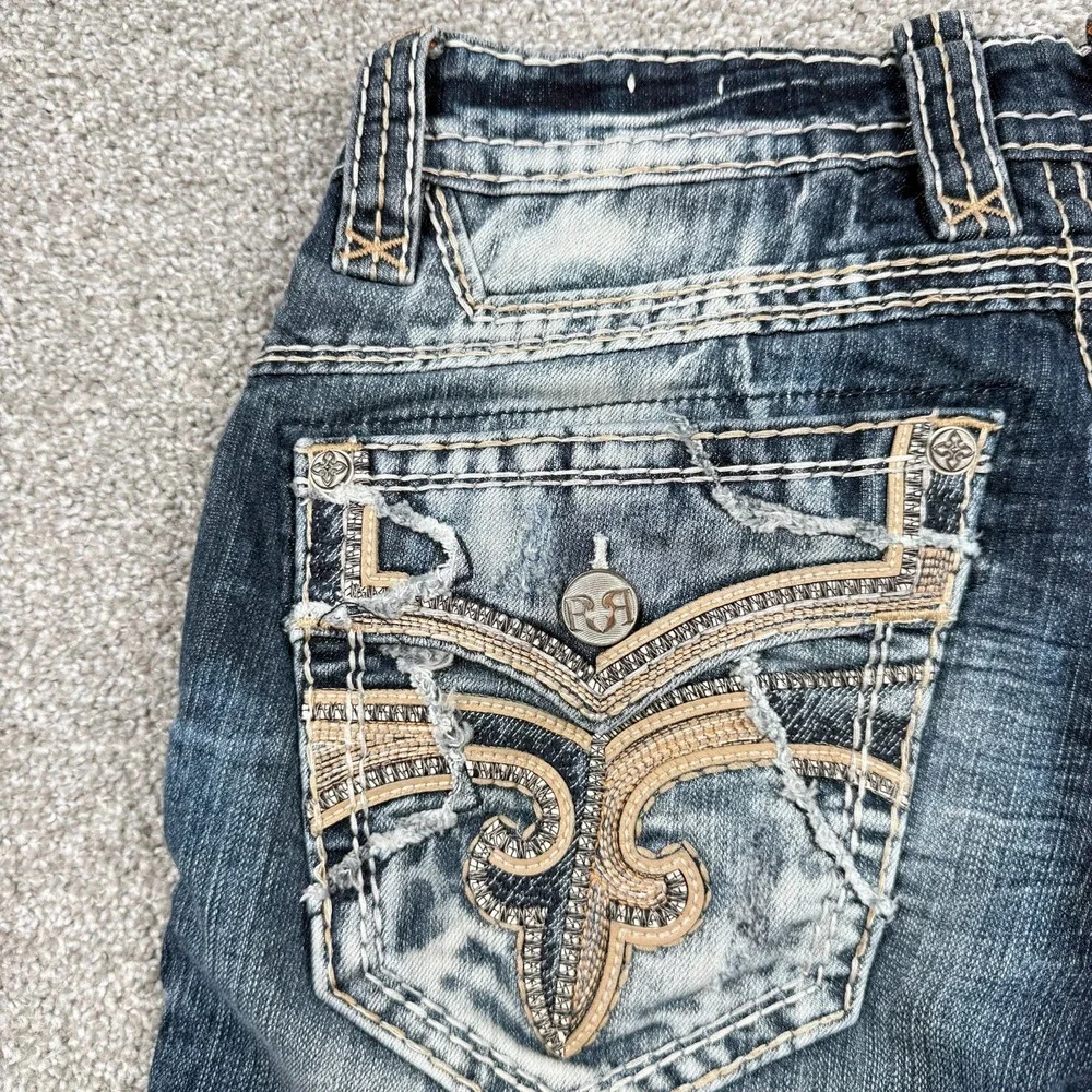 Rock Revival Tarmon Straight Jeans Mens 32x32 Medium Wash Distressed Denim